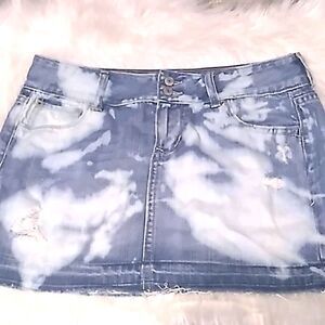 grunge bleached denim distressed mini skirt